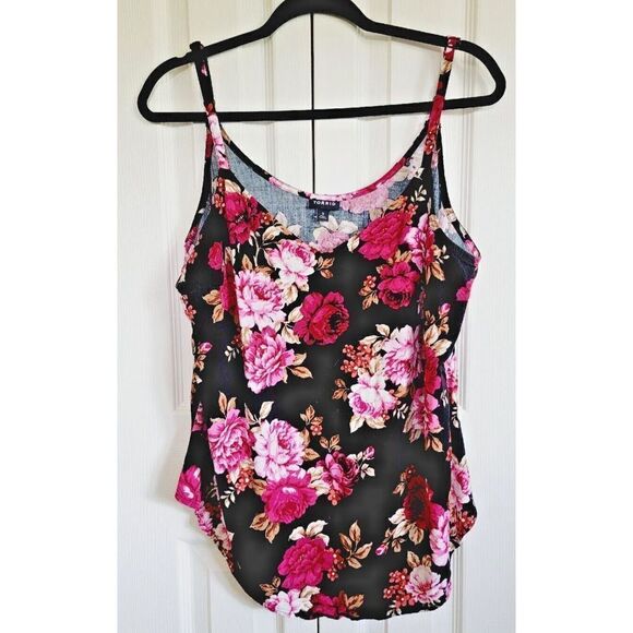 Torrid 0 Black Spaghetti Strap Cami Black‎ Pink Rose Floral Adj. Straps Size XL - Picture 1 of 6